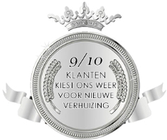 Zilveren medaille met daarin de tekst 9 van de 10 klanten kiest ons weer